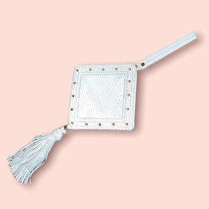 Alexis Hudson Studded Leather Clutch With Tassel White